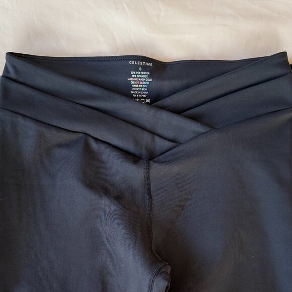 Celestine V Waist Black Shiny Leggings - Picture 7 of 7